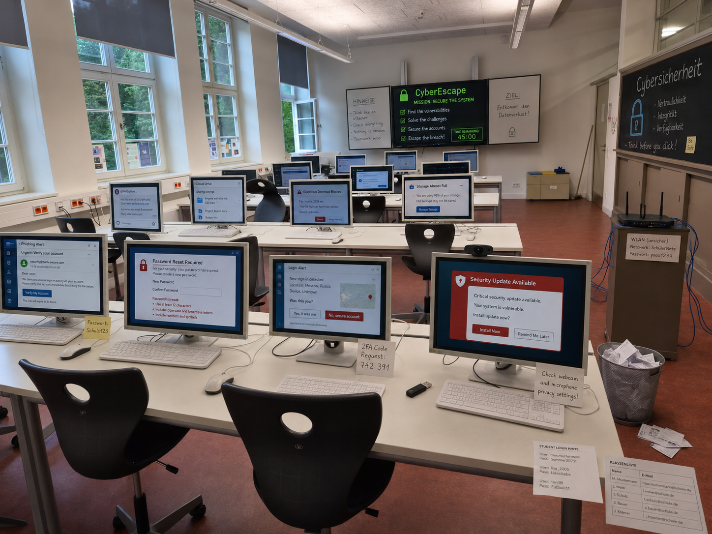 Escape-Room-Szene im Informatikraum